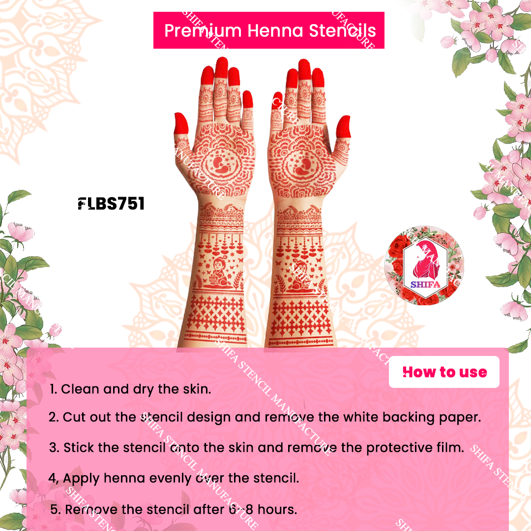 FLBS 751 Baby Shower Special Hand Art Double Hand Henna Stencil